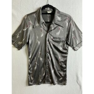Gino California Top Women's Medium Vintage‎ Print Shirt Short Sleeve Button Up